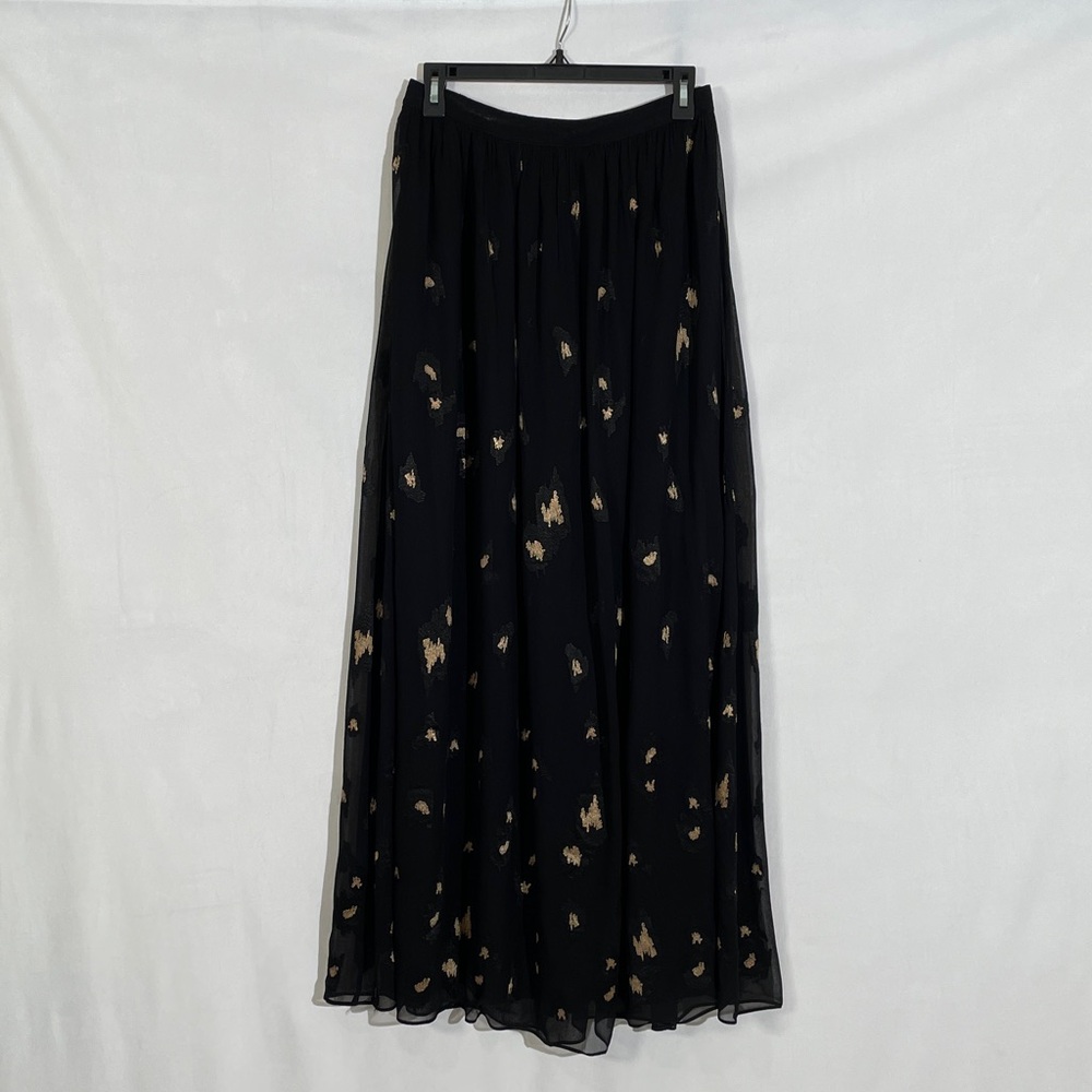 Anthropologie By Caballero Maxi Skirt Size M Black Embroidered Animal Print